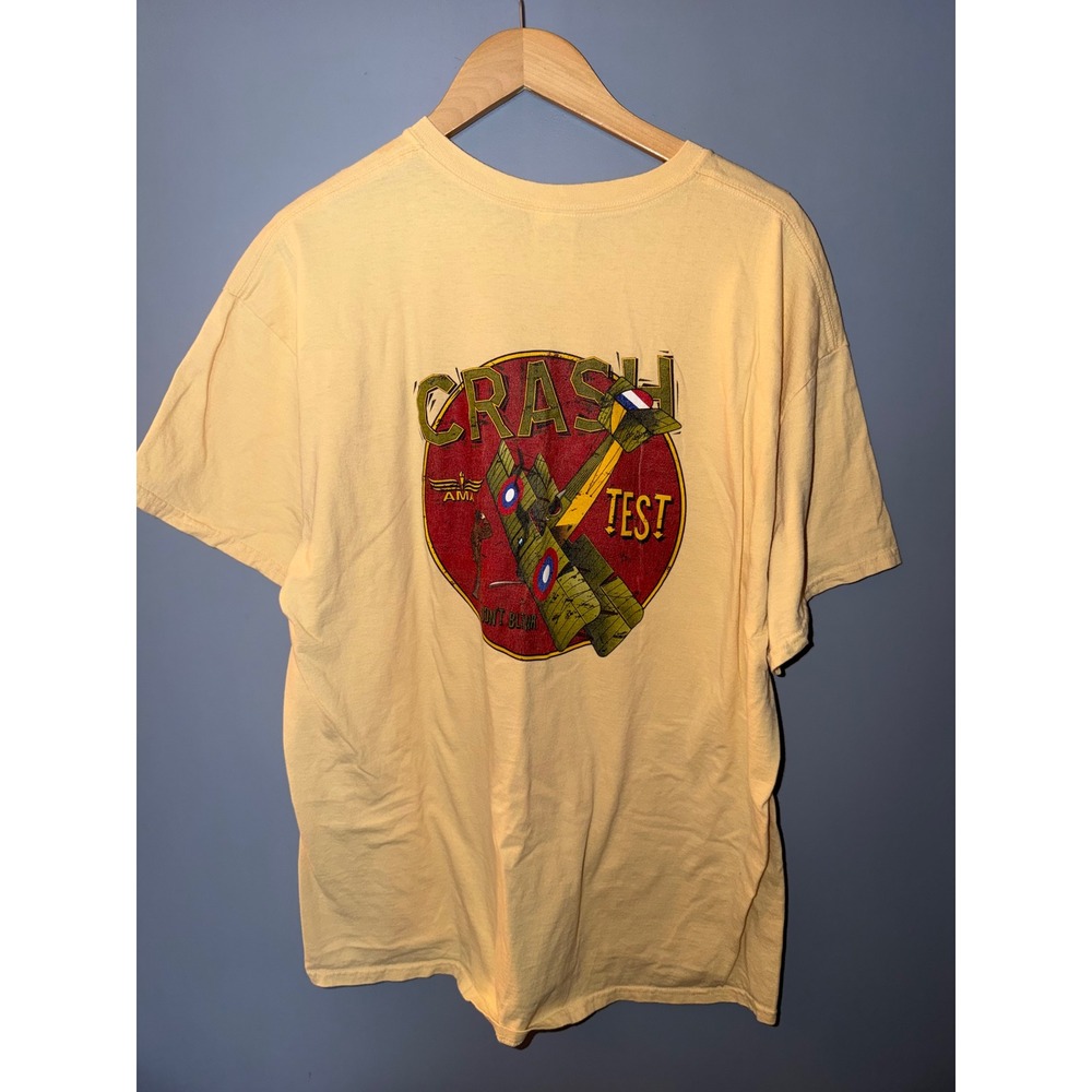 Gildan Ultra Cotton Crash Test Aviation Biplane Graphic T-Shirt Yellow XL